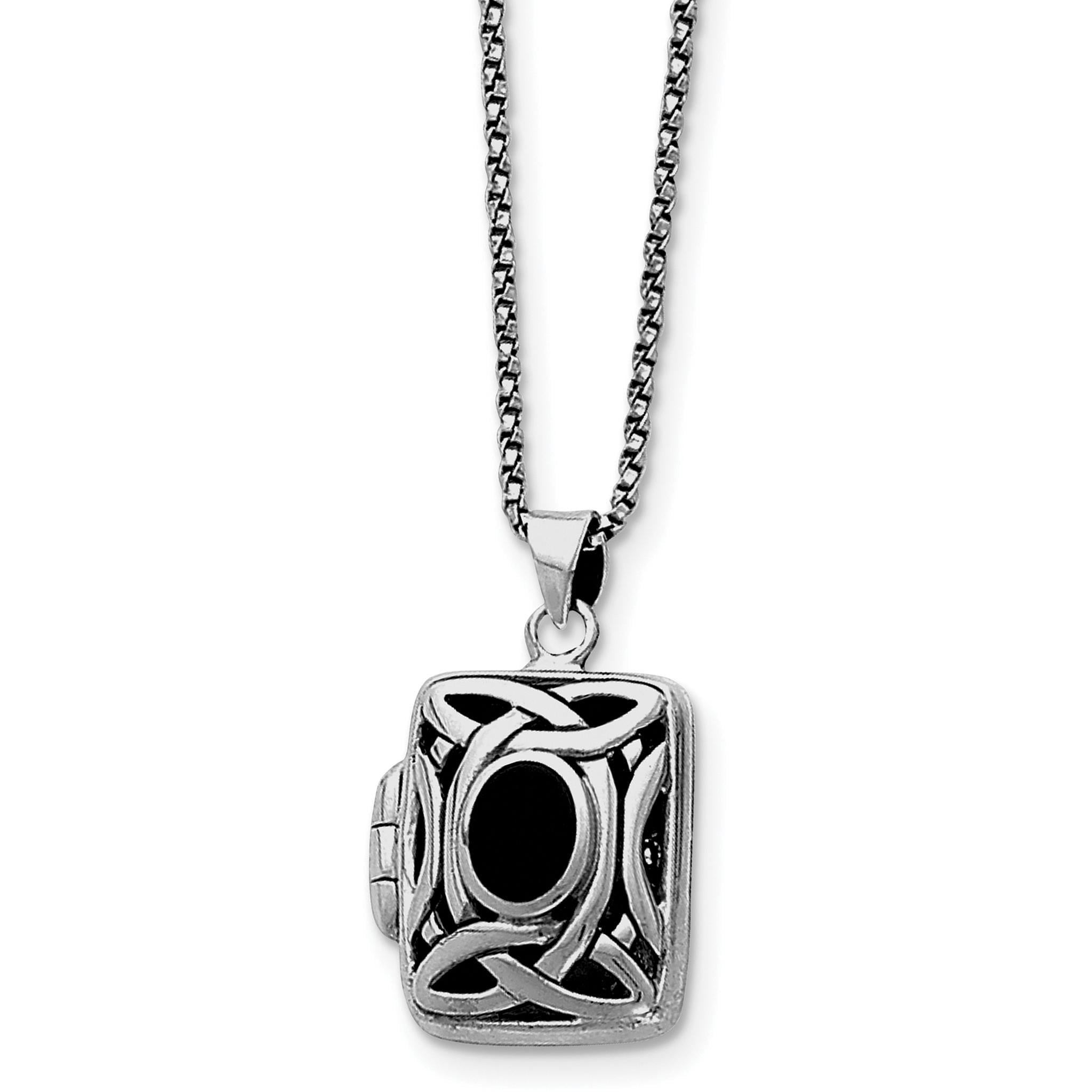 Details about   Sterling Silver Onyx Square Locket Charm Pendant with 18" Necklace MSRP $133