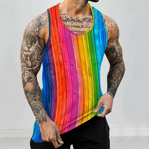 ALLLIST Summer Mens Tank Tops Sleeveless Big And Tall Pullover Rainbow Casual Undershirts for Men Size S-4XL