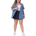 thumbnail image 2 of Agnes Orinda Plus Size Denim Shirt for Women Front Lapel Short Sleeve Button Down Chambray Shirts, 2 of 5