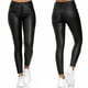 thumbnail image 2 of Pantalones largos de piel sintética de cintura alta con botones y bolsillos informales sólidos a la moda para mujer Fridja  hfkajh100157, 2 of 4