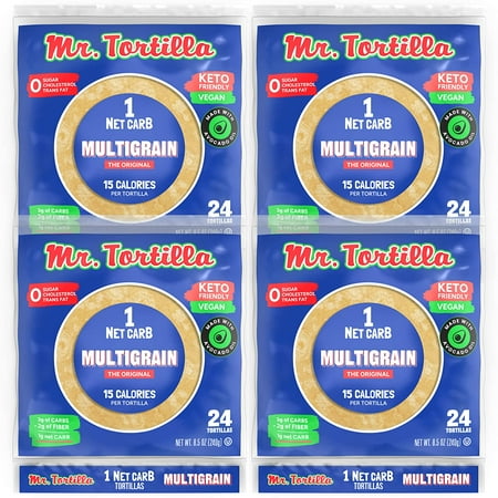 BB 3/30/24 Mr. Tortilla 1 Net Carb Tortilla Wraps (96 Tortillas) | Keto  Low Carb  Low Calorie  Vegan  Kosher | (Multigrain)