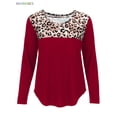 thumbnail image 3 of BadPiggies Women Leopard Print Colorblock Long Sleeve Round Neck Casual Blouses Tops (XL, Red), 3 of 6