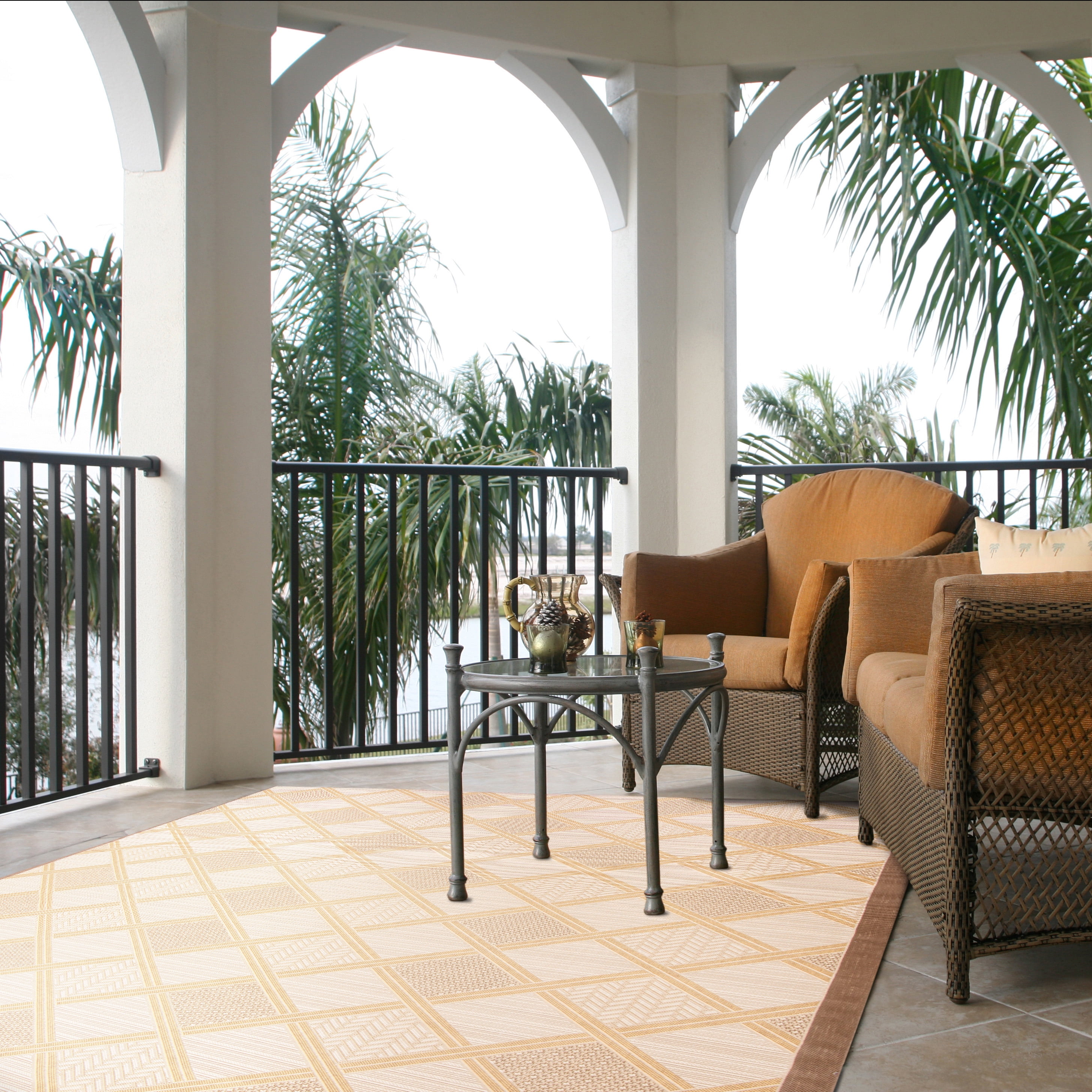 Safavieh Courtyard Shawn Geometric Indoor/Outdoor Area Rug, Dark Beige/Beige, 6'7" x 9'6"