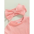 thumbnail image 6 of VOLTEY Toddler Baby Girls Summer Romper Clothes Set, Solid Color Ribbed Short Sleeve Romper with Bow Headband Outfits for Infant Girls ,0-18 Months, 6 of 9