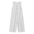 thumbnail image 4 of HBGVBA Women Summer Casual Jumpsuits,Solid Color Round Neck Sleeveless Breasted Cargo Jumpsuit with 3/4 Length Pant, 4 of 5
