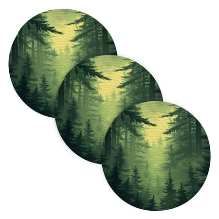 

Green Forest Coil Dish Mat Set 3 Pack 15 Round Heat-Resistant Durable Soft Polyester