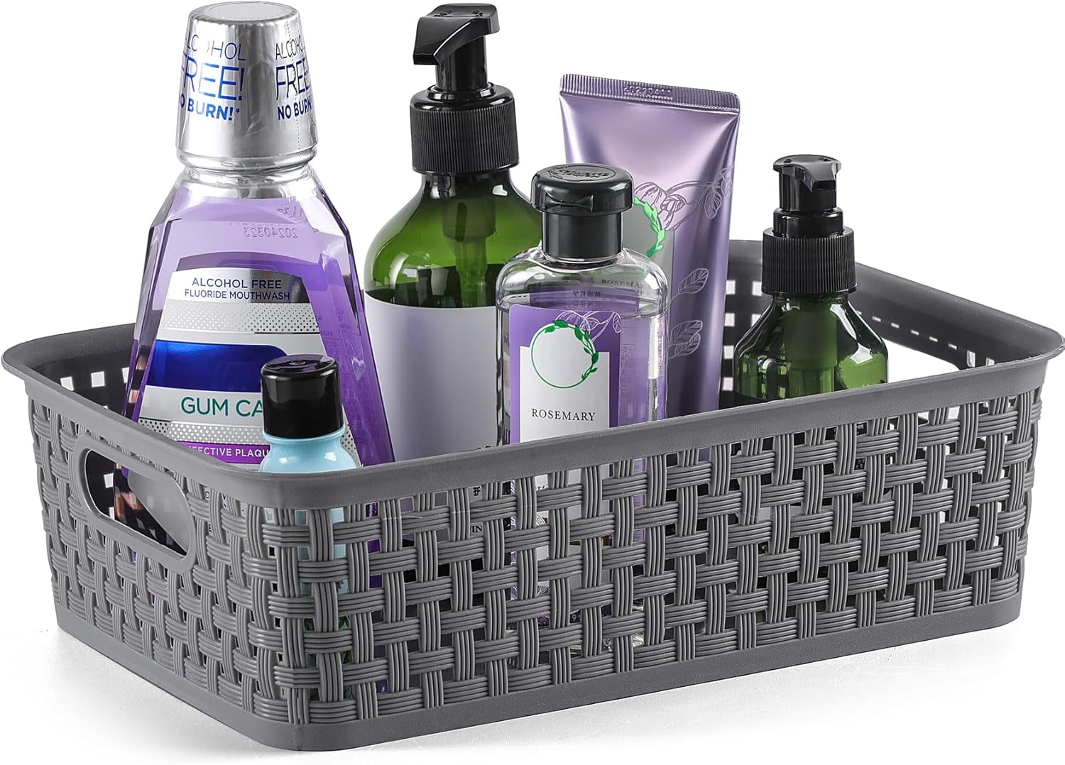 8-Pack Plastic Storage Baskets, Durable Storage Bins with Handles, Multi-Purpose Organizer for Closet, Cabinet, Shelf, Bathroom, Kitchen, Office, Home (Gray)
