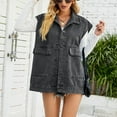 thumbnail image 4 of Odeerbi Jean Jacket Women Jackets Outerwear Trendy 2025 Casual Pockets Button Solid Sleeveless Tops Jacket Denim Coat Black, 4 of 8
