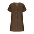 thumbnail image 7 of Feancey Womens Shirt Dress Mini Beach Vacation Dresses Summer Short Sleeve V Neck Button Down Dress Loose Fit Casual Boho Dresses Coffee M, 7 of 7