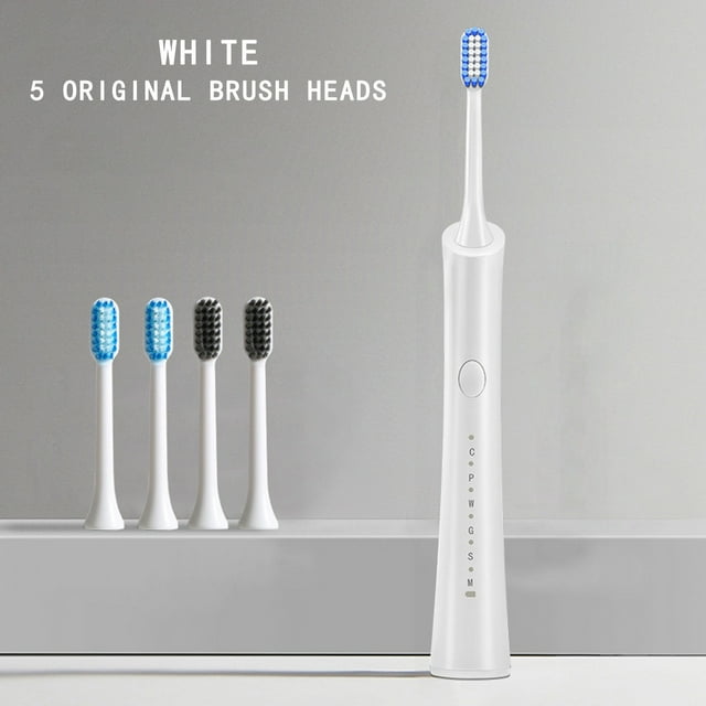 Cepillos de dientes eléctricos de cerdas suaves, recargables, juego de dos, 6 modos de limpieza y 5 cepillos de repuesto.