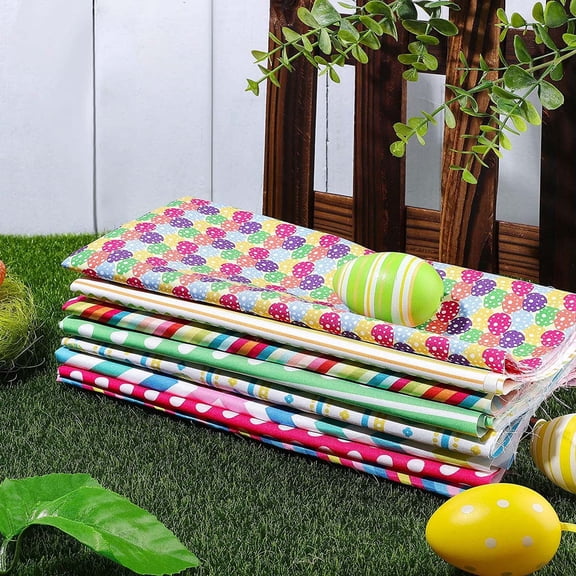 10-Pack Easter Spring Bunny Printed Fabric Squares, 10x10 Inch Cotton-Like Polyester – for Crafts, Sewing, Quilting, Patchwork – Multicolor