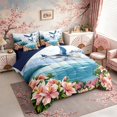 thumbnail image 2 of Manfei Scenic Heron Bedding Comforter Set for Girls Women, Mountain Lake Queen Bedding Sets, Blue Pink Green, Navy Reversible 7pcs, 2 of 6