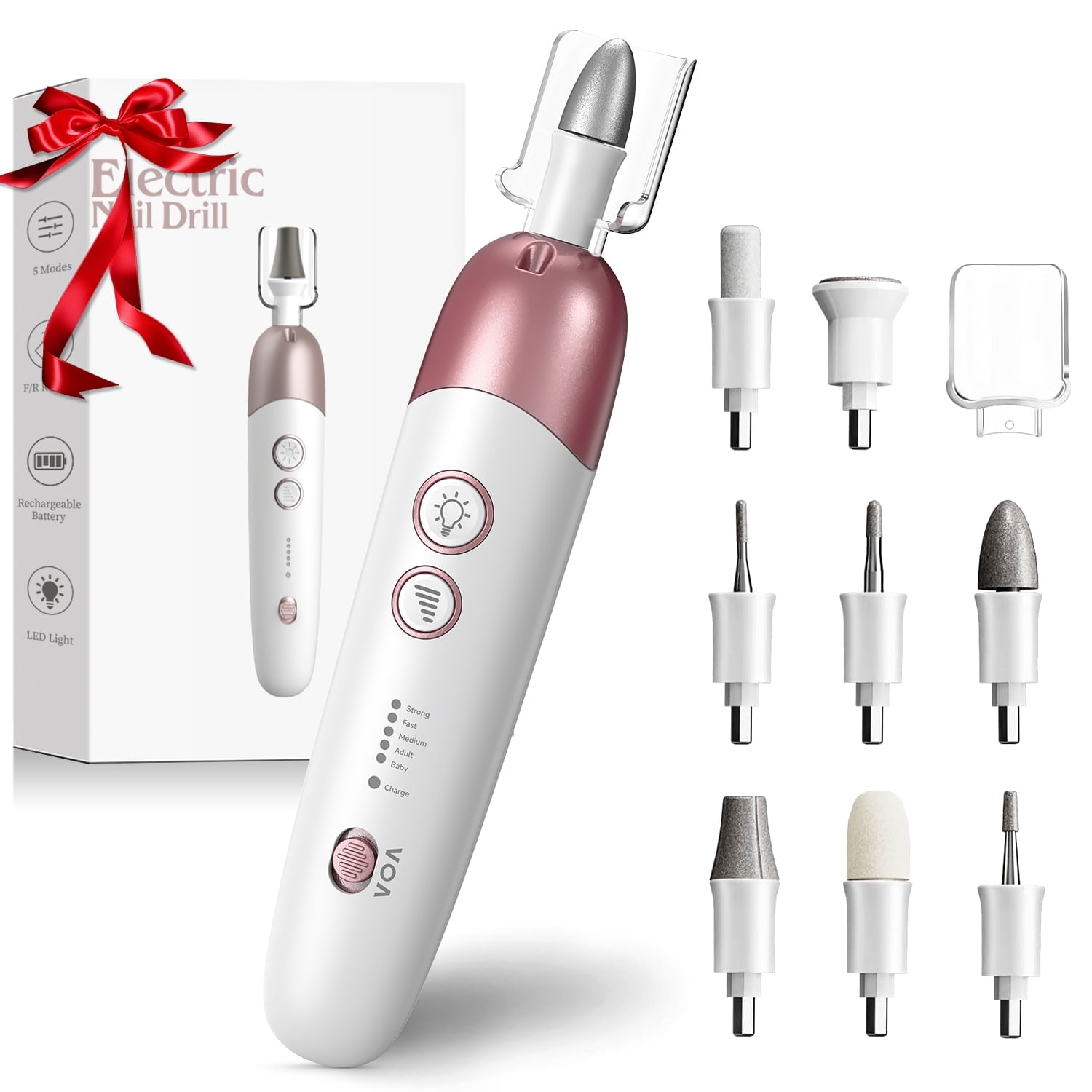YOOVEE Cordless Electric Nail File Set, Portable Electric Nail Drill Machine, Professional Manicure Pedicure Kit, 5 Speeds Hand Foot Care Tool for Calluses, Thick Nails, Grind, Trim, Polish