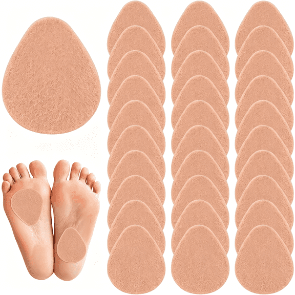 TELOLY 30 Pcs Metatarsal Foot Pads for Pain Relief, 0.2" Thick Felt Ball of Foot Cushion, Non Slip Metatarsalgia Neuroma Forefoot Pads for Shoes High Heels - Skin Color