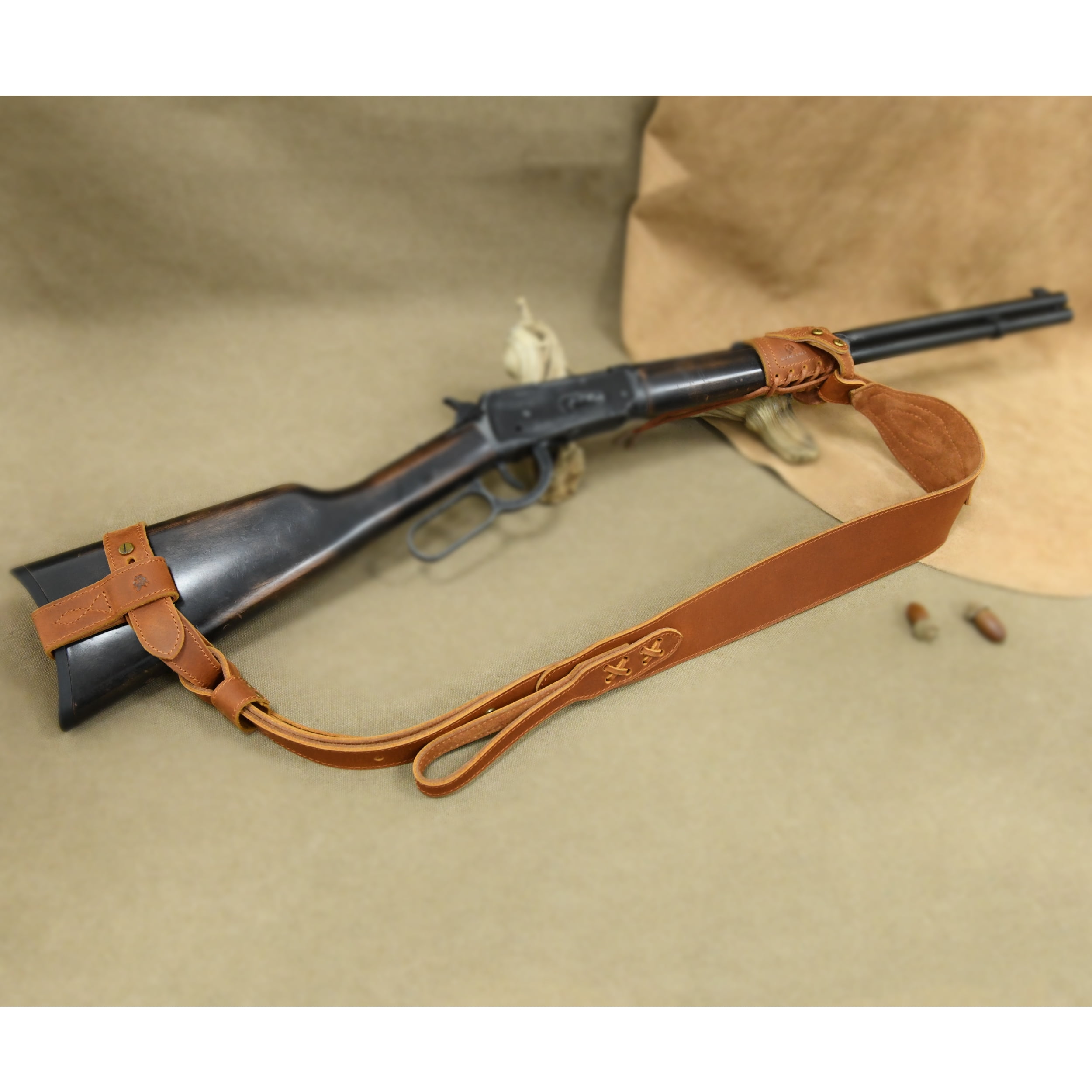 1 Suit Full Leather Rifle No Drill Harnessed Buttstock Holder Cover , Barrel Mount with Leather Gun  Sling