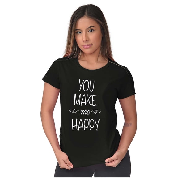 You Make Me Happy Romance Couple Love Womens Slim Fit Graphic Tee Brisco Brands S
