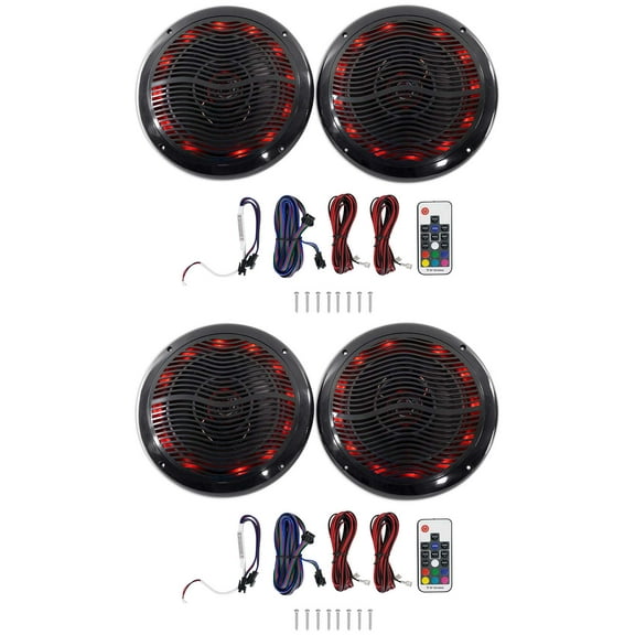 (4) Rockville RMC80LB 8" 800w Black Marine Speakers w Multi Color LED   Remote