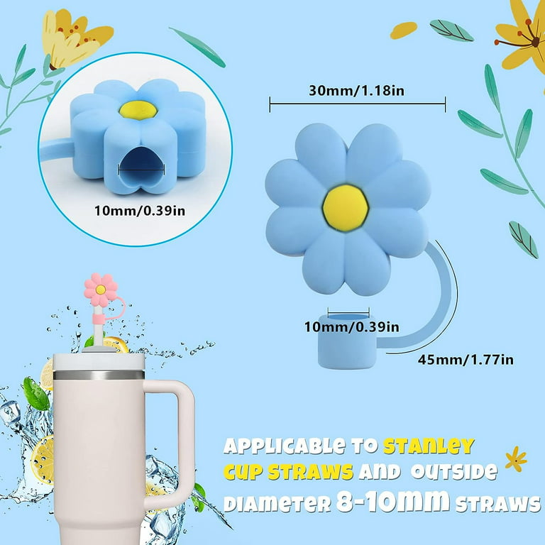 8pcs Straw Covers Cap, Stanley Straw Topper Silicone Reusable Dust-proof Straw Tips 8-10mm for Drinking Straws Plug Straw Caps, Blue