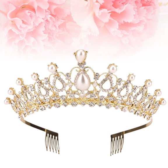 Niceauty Bride Crown Wedding Bridal Tiara Rhinestone Crown Golden 1Pcs with Combs