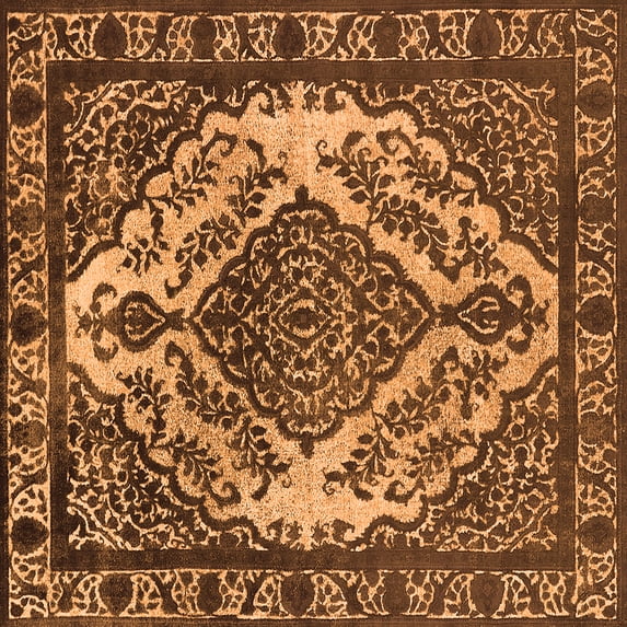 Ahgly Company Indoor Square Oriental Orange Industrial Area Rugs, 7' Square