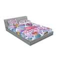 thumbnail image 2 of Ambesonne Emoji Fitted Sheet & Pillow Sham Set, Flamazing on Rhombus Checks, King, Violet Sea Blue Pink, 2 of 2
