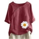 thumbnail image 1 of Blusas de Manga Corta para las Mujeres Impresas Cuello Redondo Camiseta Casual, Blusa de Algodón de Imitación para las Mujeres, 1 of 4