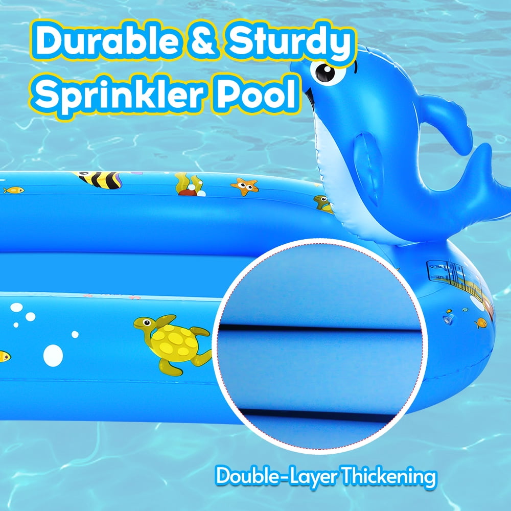 MIXFEER Dolphin Sprinkler Inflatable Pool for Outdoor 3 in 1 Baby Pool Swimming Pool Backyard Water Play Splash Pad for Garden Backyard Party