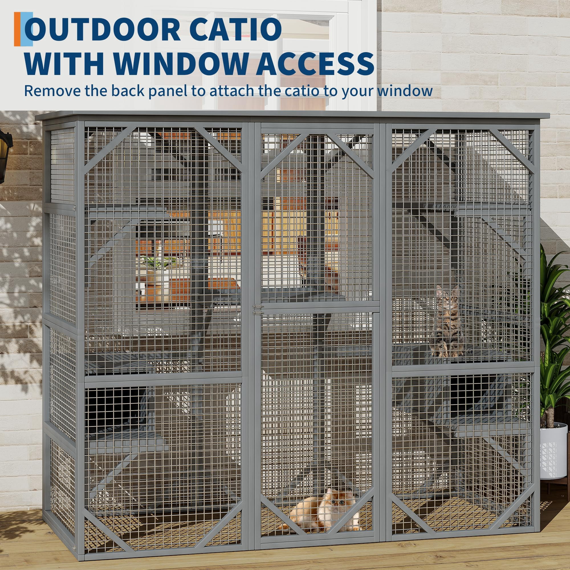 Outdoor Window Cat Enclosure, Walk-in Cat Cage, Outdoor Enclosure Extra Large,Grey,Large