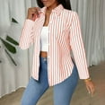 thumbnail image 6 of Clearance Dress Shirts for Women Trendy Long Sleeve Striped Lapel Collar Button Down Tunic Blouses with Side Split (L, Pink), 6 of 7