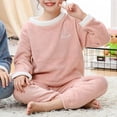 thumbnail image 2 of Miutii Kids Girls Cotton Flannel Clothing Outfits Long Sleeve Tops Pants Set Winter Thick Warm Casual Homewear Pink 9-10, 2 of 7