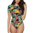 thumbnail image 1 of Balery Angry Shark Pattern Body de cuello redondo de manga corta para mujer Tops de manga corta Tops básicos-XX-Large, 1 of 7