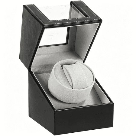 GJX Automatic Single Watch Winder with Quiet Japanese Motor,Ac Adapter Or Battery Powered,Premium Leather Exterior and Soft Flexible Watch Pillows for Men ’S and Women ’S Watches