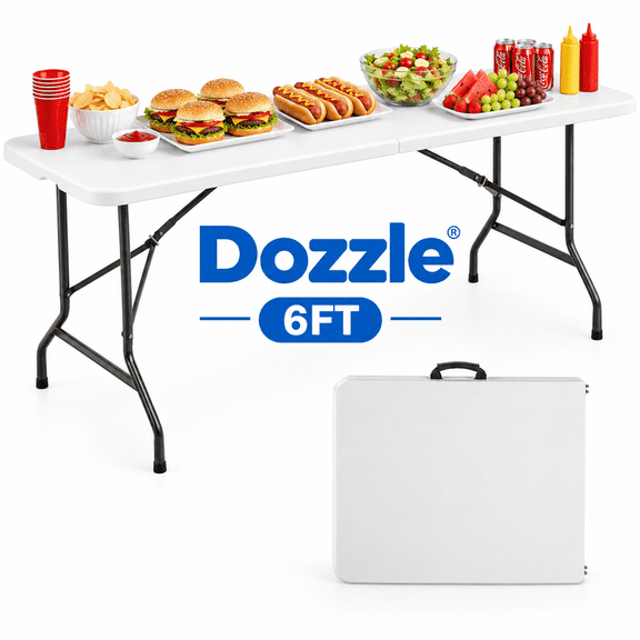 Dozzle 6ft Portable Folding Table for Parties & Camping | Heavy-Duty Indoor Outdoor Desk with Handle