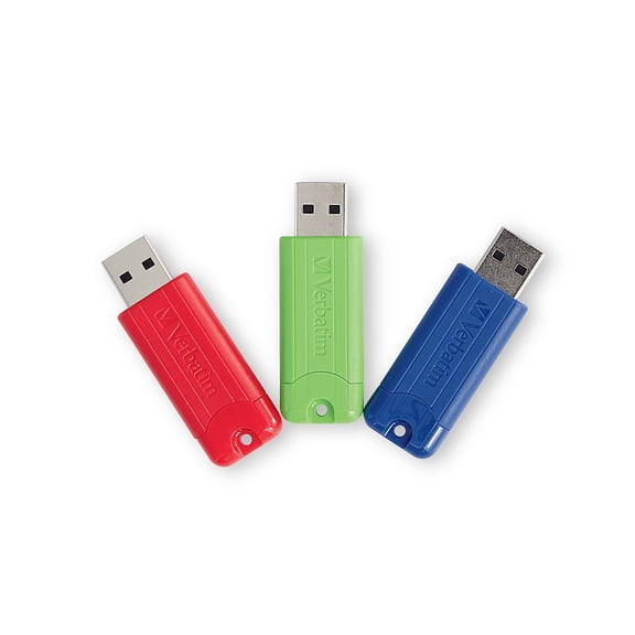 Verbatim PinStripe 128GB USB-A 3.2 Gen 1 Flash Drive - Assorted Colors, 3 Pack