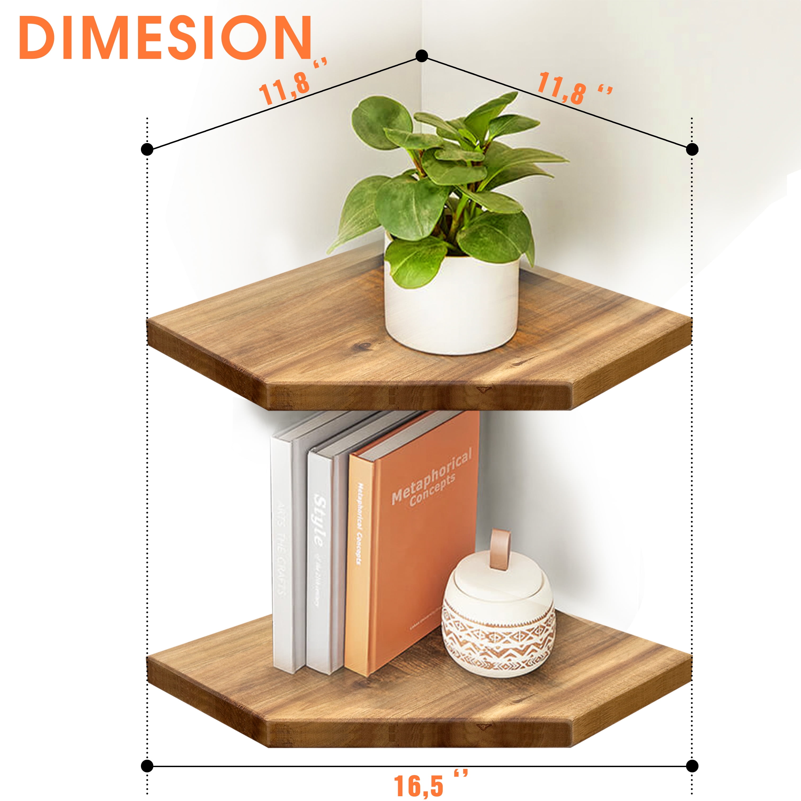 Corner Shelf Wall Mount, Set of 3 Solid Acacia Wood 11.8 x 16.5 inches Floating Corner Shelves, Smooth - Durable - Attractive Corner Shelves for Bedroom Living Room Bathroom Kitchen