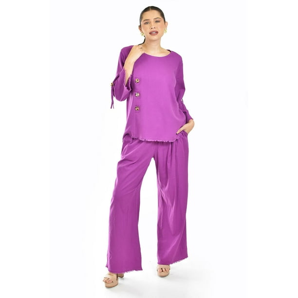 Set de lino con botones decorativos Roman Fashion /Juvenil, 0230 (Morado) violeta M