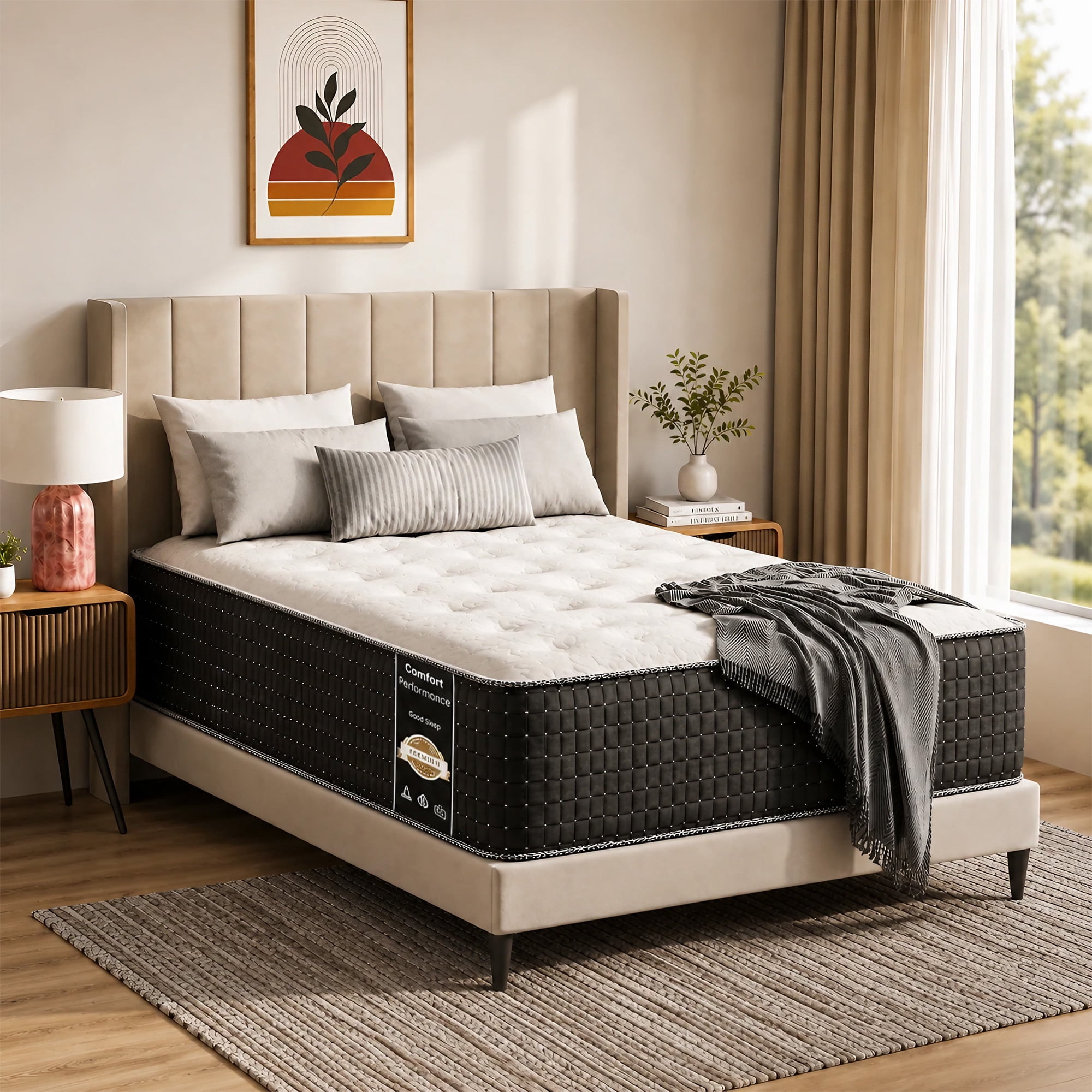 Continental Sleep, 14" Firm Hybrid Mattress-w/Heavy Damask Fabric, Pocket Coils for Motion Isolation, Pressure Relief & Cooling-Reinforced Edges, H/D Foam Base, 2" Soft Quilted Top, Twin