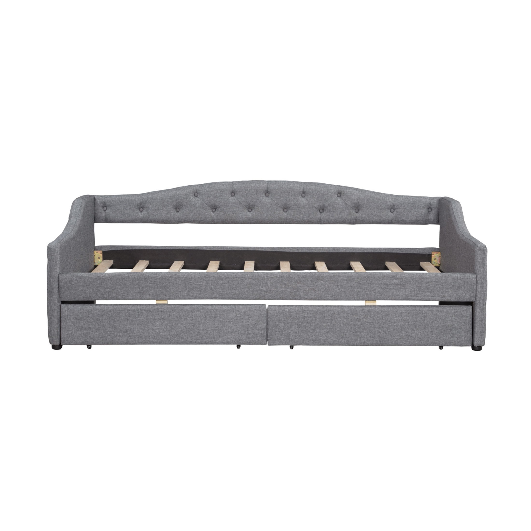 Noble House Twin XL Linen Upholstered Daybed, Tufted Frame with 7-Color LED Belt and 2 Storage Drawers, Gray