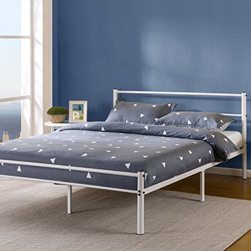 12 Inch White Metal Platform Bed Frame, White Metal Queen Headboard And Footboard