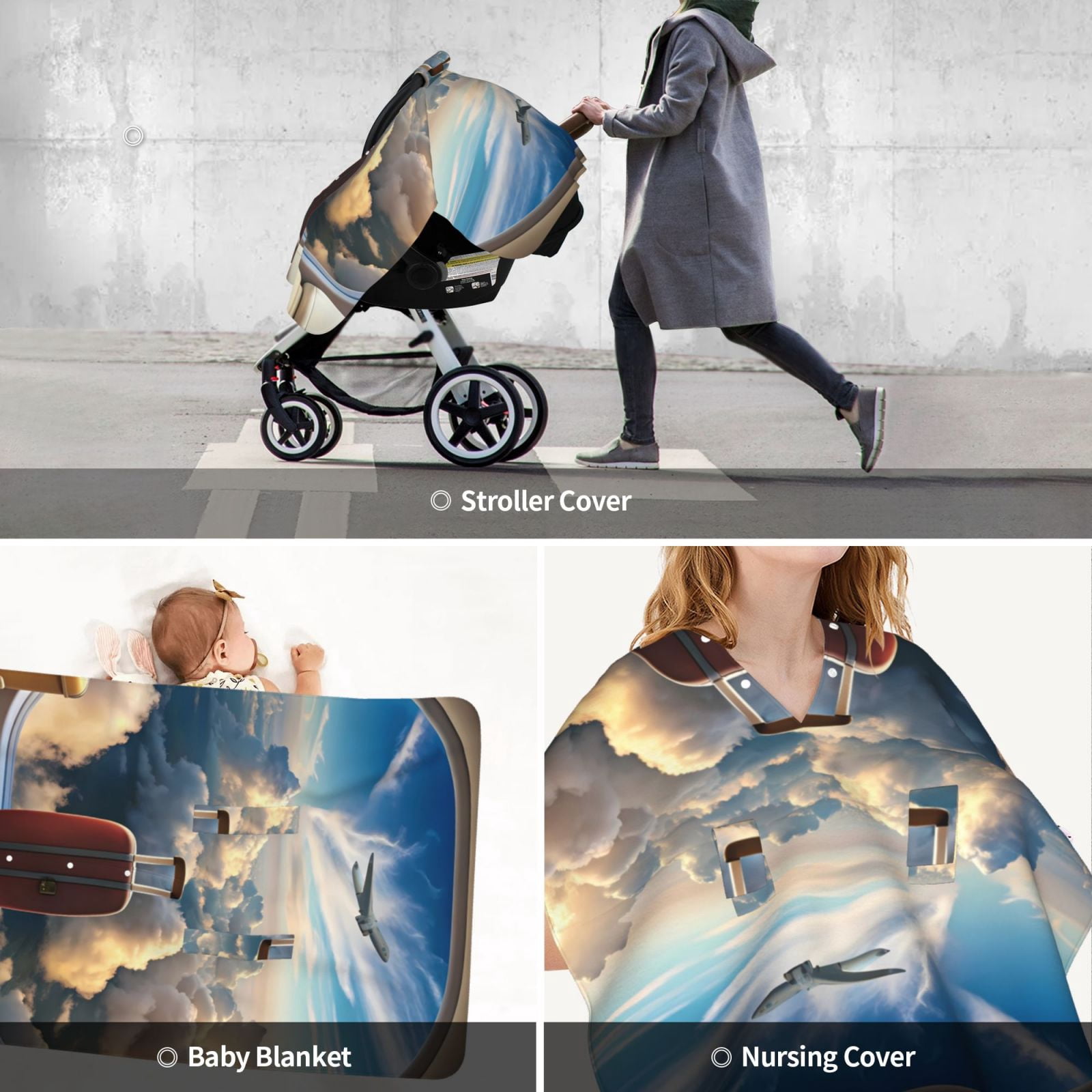 Car Seat Cover Baby - Sunset Airplane Travel View Breathable Infant Car Seat Cover for Baby Carseat, Lightweight Comfort Baby Essentials Must Haves Newborn Stuff for Girl Boy