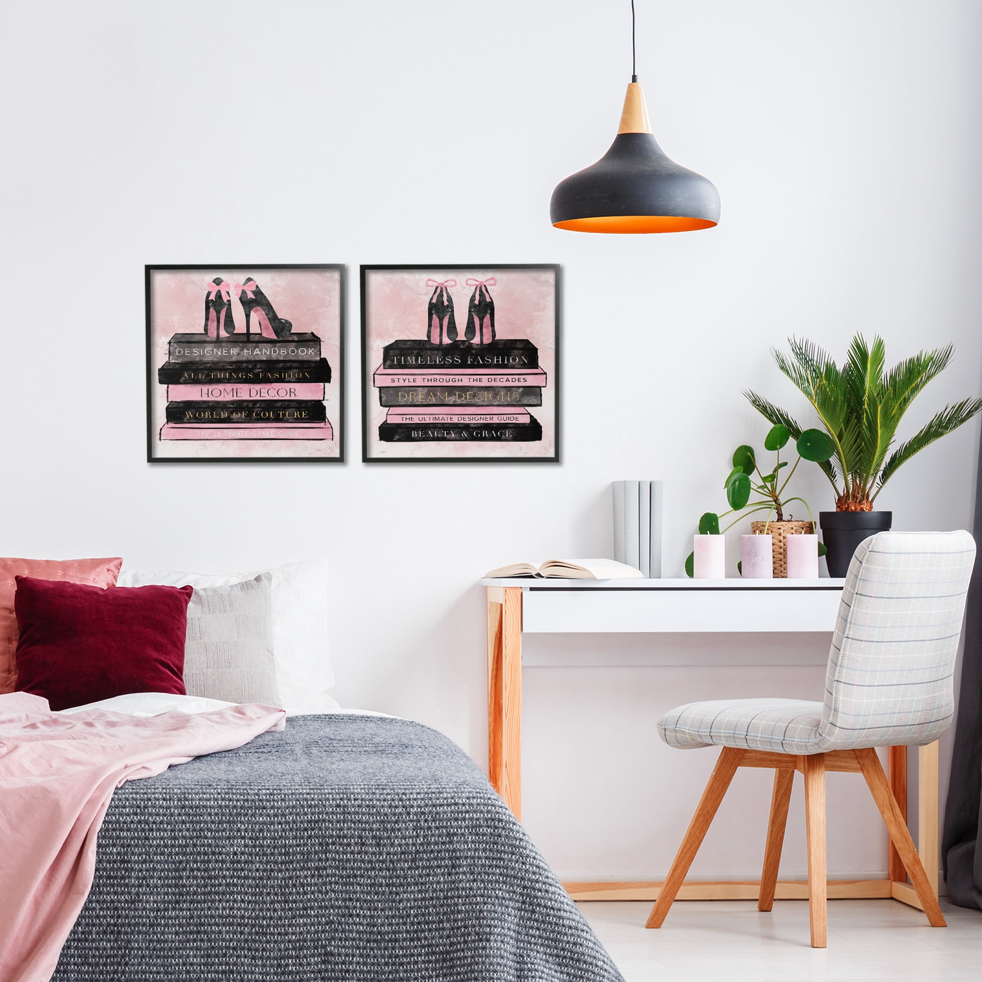 Stupell Industries Pink Heels Atop Books 2 Piece Black Framed Giclee Art Set, design by Natalie Carpentieri