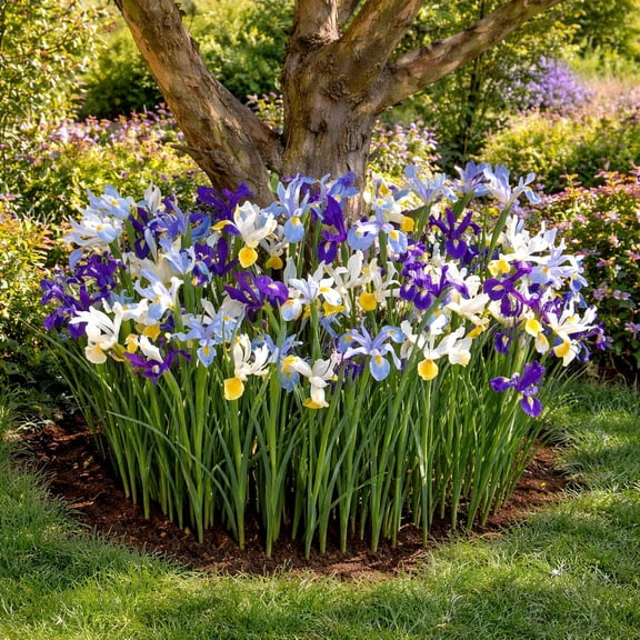 Darling Dutch Iris Flowers - 45 Bulbs - Color Mix of White, Yellow, Purple, Blue Flowers-Attracts Butterflies, Bees & Hummingbirds-Spring Garden Perennial