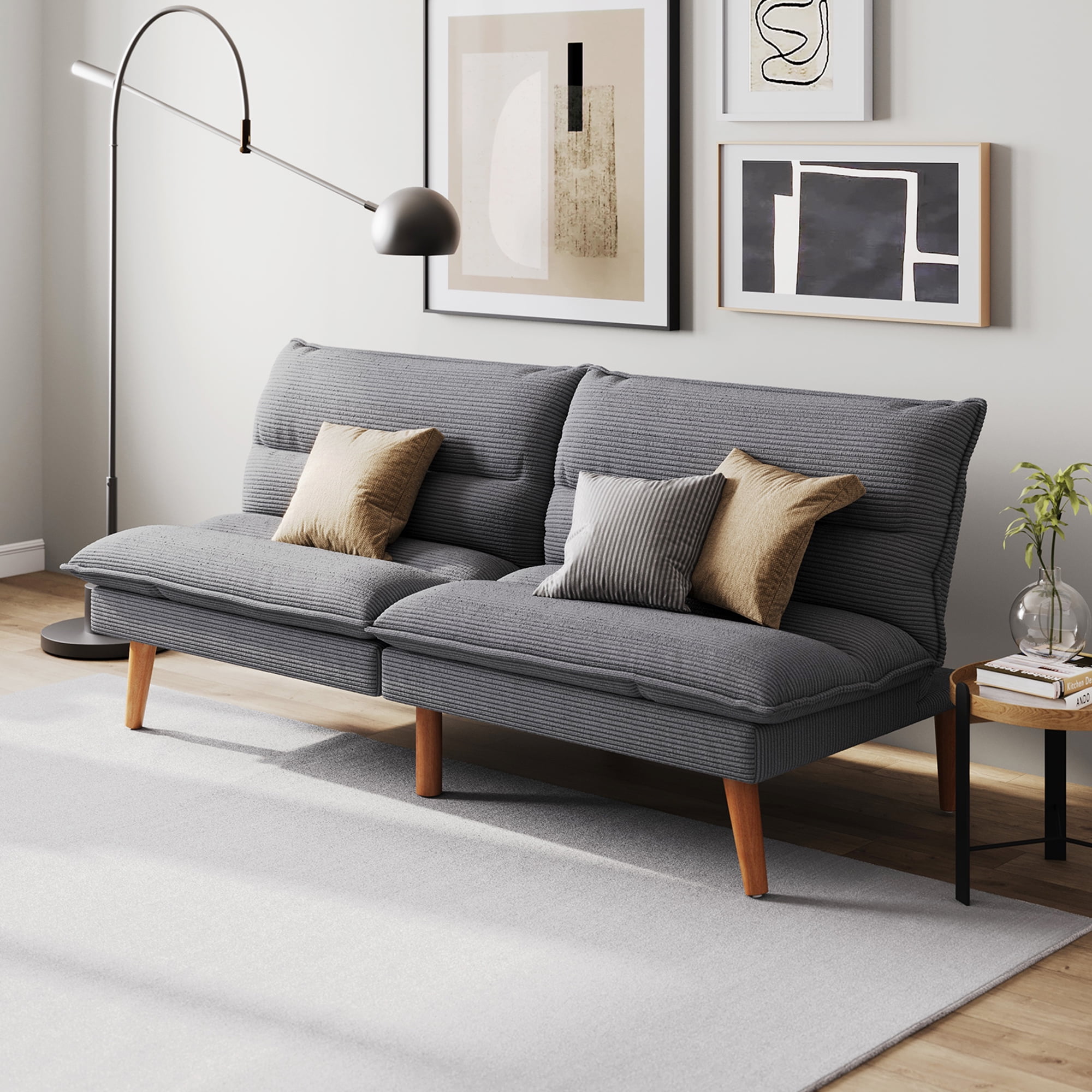 LINSY HOME Futon Sofa, Convertible Futon Sofa Bed for Living Room, Dark Gray
