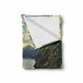 thumbnail image 2 of Vernazza Soft Flannel Fleece Throw Blanket, Sunrise Photo of Small Mediterranean Coastal Village on Cliffs in Italy, Cozy Plush for Indoor and Outdoor Use, 50" x 70", Multicolor, by Ambesonne, 2 of 6