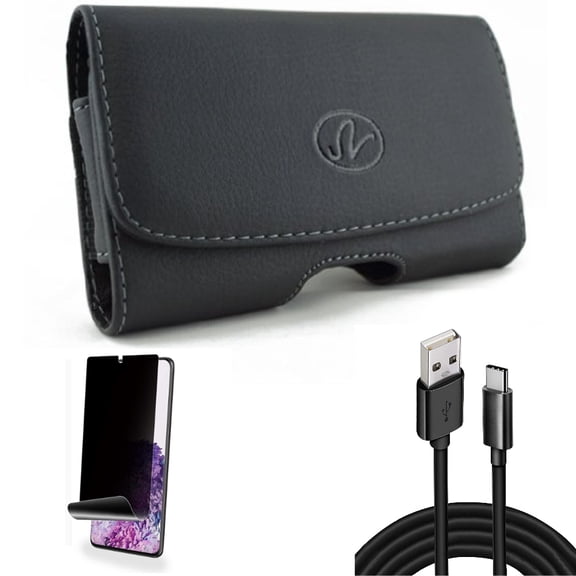 10ft USB Cable w Case Belt Clip w Privacy Screen Protector for Samsung Galaxy S20 Plus - Type-C Charger Cord Power, Leather Swivel Holster, TPU Film [NOT GLASS] [Fingerprint fits Galaxy S20 Plus