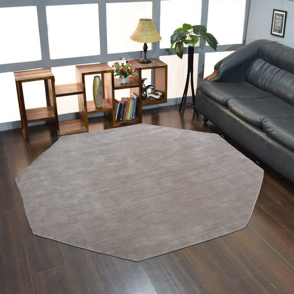 Rugsotic Carpets Handmade Rugs Hand Knotted Loom Octagon 8'x8' Beige Wool for Indoor Use