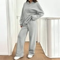 thumbnail image 5 of Women's Casual 2 Piece Sweatsuit Set Long Sleeve Hoodie Wide Leg Sweatpants Lounge Track Outfit Gray S, 5 of 5