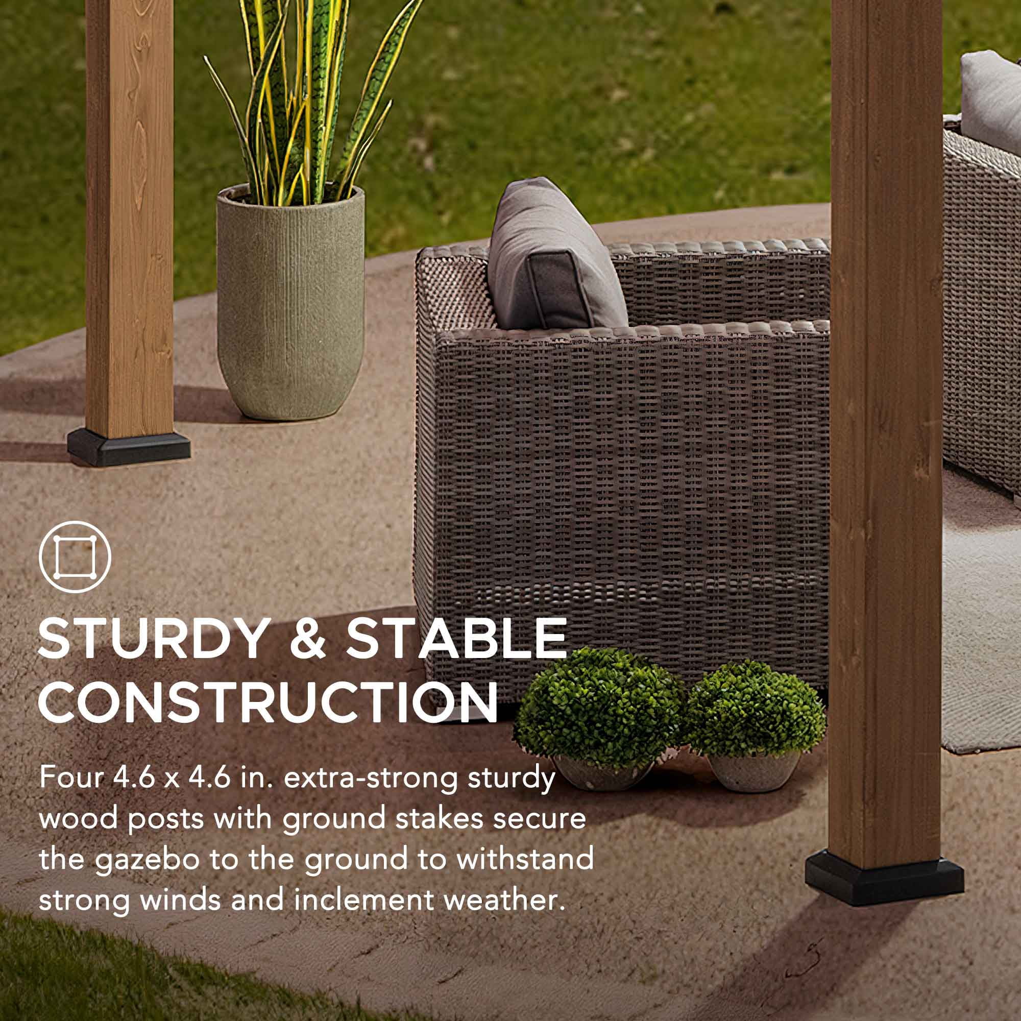 SUNJOY 13 x 15 ft. Wood Gazebo, Outdoor Patio Steel Hardtop Gazebo, Cedar Framed Wooden Gazebo with 2-Tier Metal Roof, Suitable for Patios, Lawn and Backyard, Dark Brown Roof + Dark Wood Frame