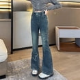 thumbnail image 4 of Low Rise Jeans Girls Wide Leg Jeans Large Front Patch Pockets Washed Denim Pants | Retro girls wide leg denim pants with distinct large front patch pockets, building a perfect versatile casual outfit, 4 of 9
