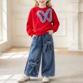 thumbnail image 2 of Curenmufel Spring Fall Clothing Set for Toddler Girls Long Sleeve Top Matching Denim Bottoms School Outfit 6T (Red,6 Years), 2 of 6